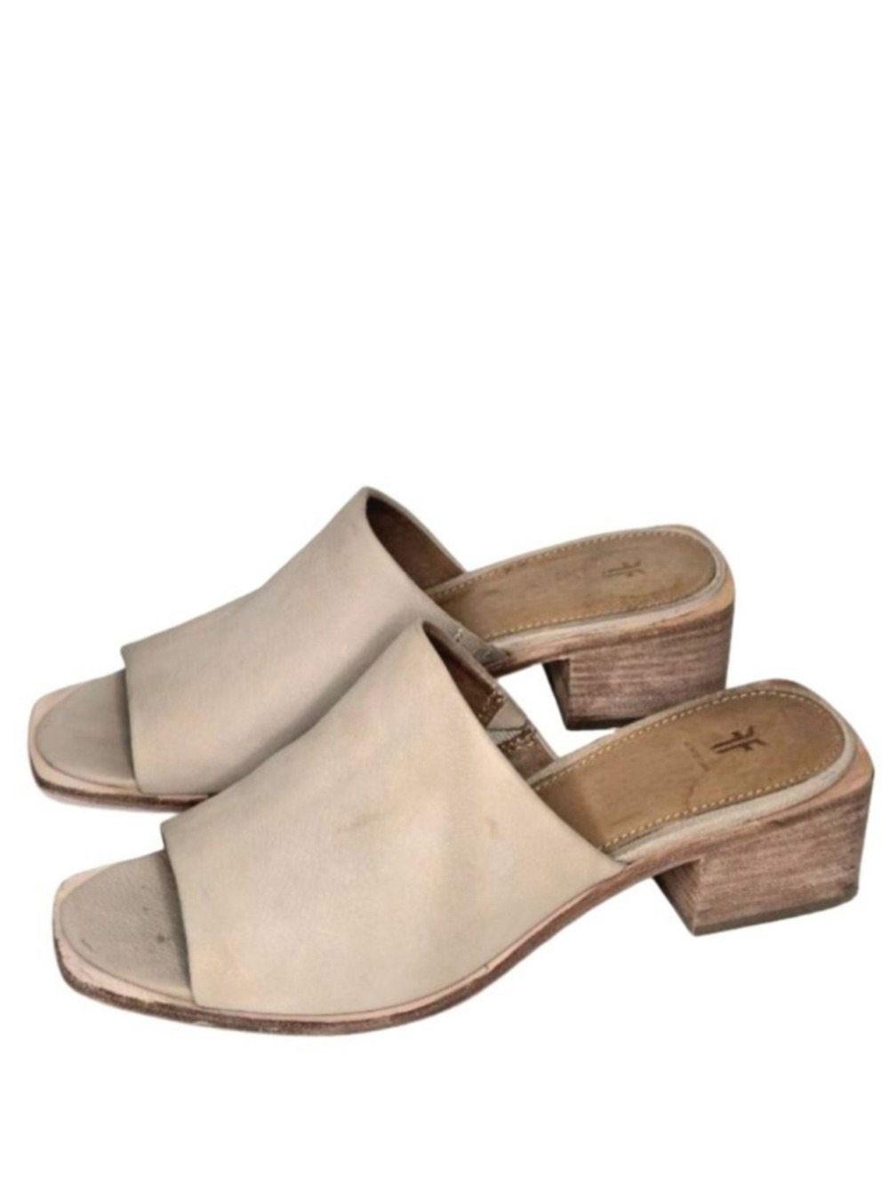 Frye Lucia Leather Mule Sandals Heel Slides Square Toe Taupe Women's Size 8.5